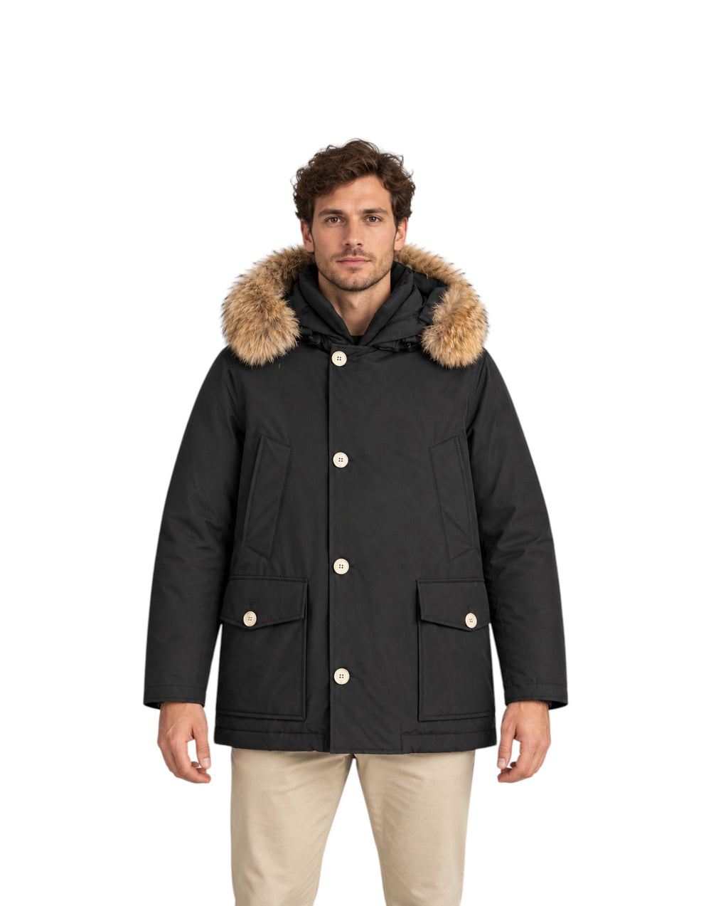 CFWOOU0484MBUT0001 BLK Arctic Anorak in Ramar Cloth con pelliccia removibile CFWOOU0484MBUT0001 BLK Woolrich 