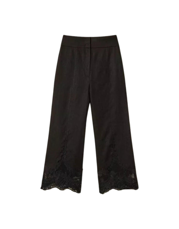 261TT2184 00006 Pantaloni cropped in lino con pizzo 261TT2184 00006 Twinset 