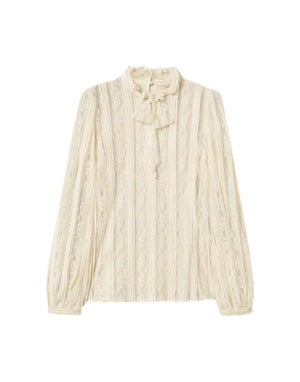 261TP2541 00059 Blusa in pizzo a righe con fiocco 261TP2541 00059 Twinset 