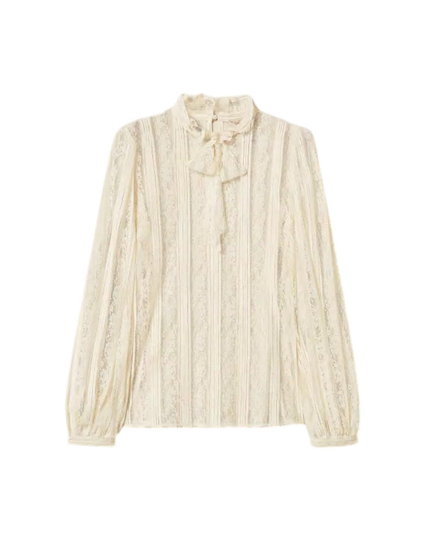 261TP2541 00059 Blusa in pizzo a righe con fiocco 261TP2541 00059 Twinset 