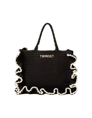 Twinset Borsa Shopper Crochet Balze Borsa donna bic.nero/grigio
