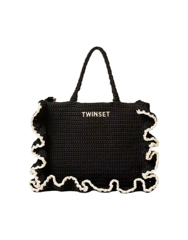 Twinset Borsa Shopper Crochet Balze Borsa donna bic.nero/grigio