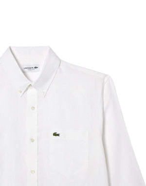 Lacoste Camicia di lino regular fit Camicia uomo bianco immagine 2