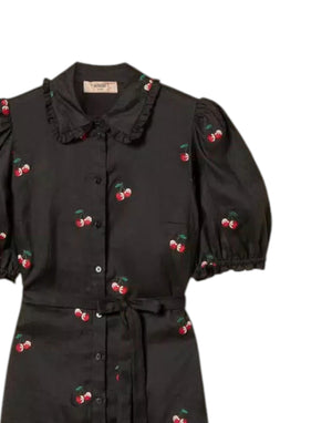 Twinset Abito Corto Ramiè Ricami Abito donna black/cherries red embroidery immagine 2
