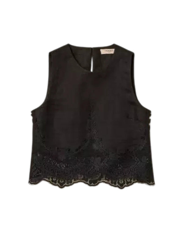 261TT2182 00006 Top in lino con pizzo 261TT2182 00006 Twinset 