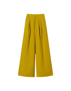 Twinset Pantaloni ampi in misto lino Pantaloni Palazzo donna verde
