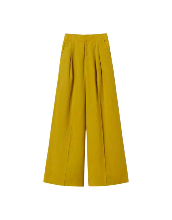 Twinset Pantaloni ampi in misto lino Pantaloni Palazzo donna verde