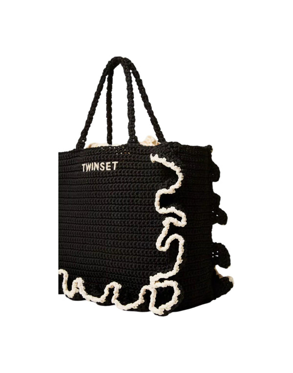 Twinset Borsa Shopper Crochet Balze Borsa donna bic.nero/grigio immagine 2