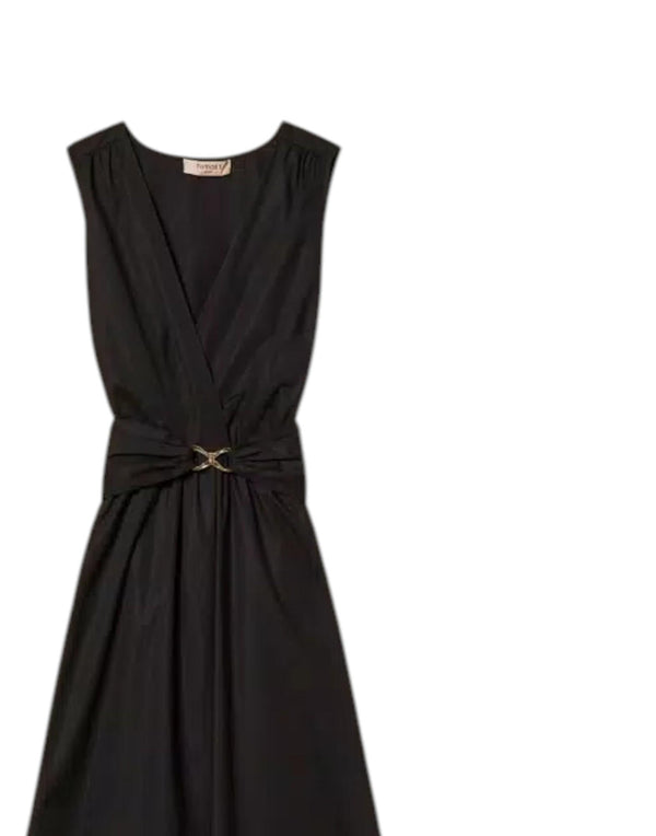 Twinset Abito Longuette Popeline Stretch Cintura Logo Abito donna nero immagine 2