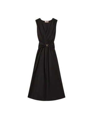 Twinset Abito Longuette Popeline Stretch Cintura Logo Abito donna nero