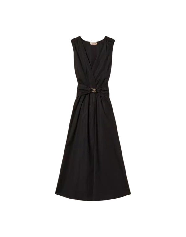 Twinset Abito Longuette Popeline Stretch Cintura Logo Abito donna nero