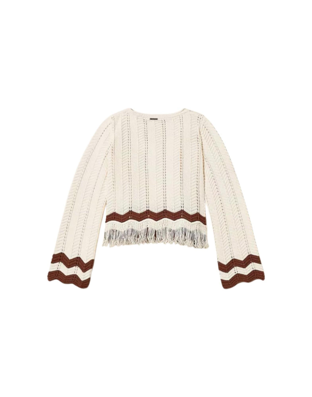 261GJ3024 13198 Maglia girocollo con zig-zag e frange 261GJ3024 13198 Twinset 