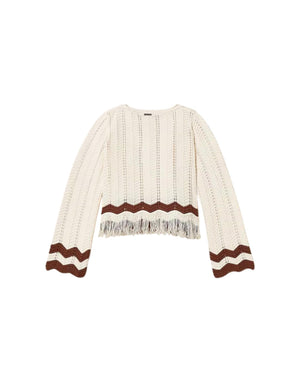 261GJ3024 13198 Maglia girocollo con zig-zag e frange 261GJ3024 13198 Twinset 