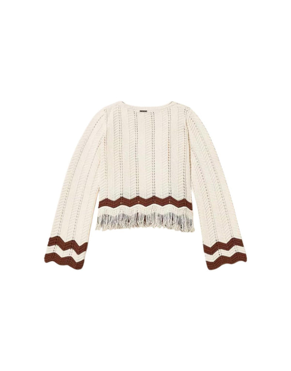 261GJ3024 13198 Maglia girocollo con zig-zag e frange 261GJ3024 13198 Twinset 