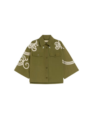 Weekend Max Mara Giacca ricamata in tela di cotone Giacca donna verde