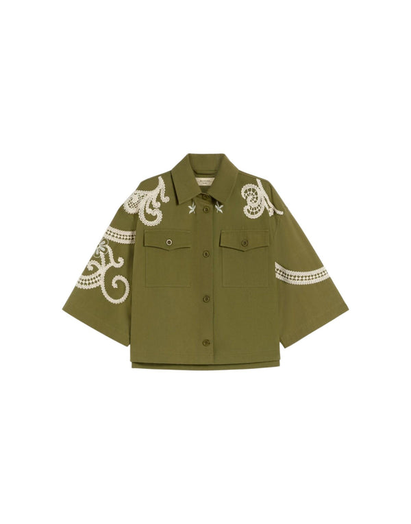 Weekend Max Mara Giacca ricamata in tela di cotone Giacca donna verde