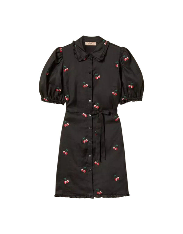 Twinset Abito Corto Ramiè Ricami Abito donna black/cherries red embroidery