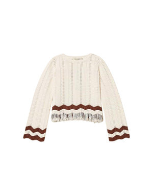 261GJ3024 13198 Maglia girocollo con zig-zag e frange 261GJ3024 13198 Twinset 