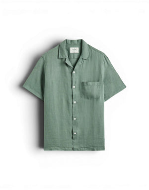 SS26.067 DRY GREEN linen camp collar SS26.067 DRY GREEN Portuguese Flannel 