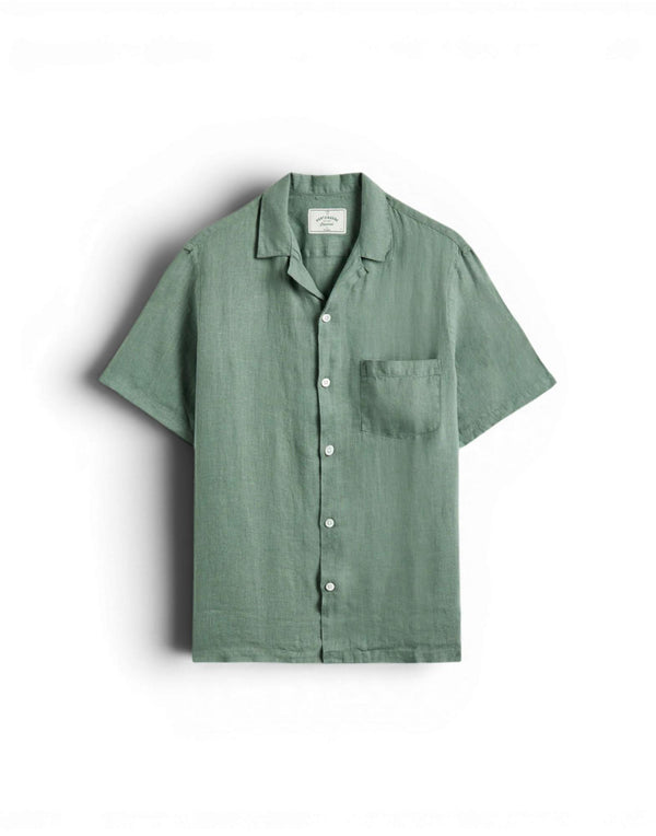 SS26.067 DRY GREEN linen camp collar SS26.067 DRY GREEN Portuguese Flannel 