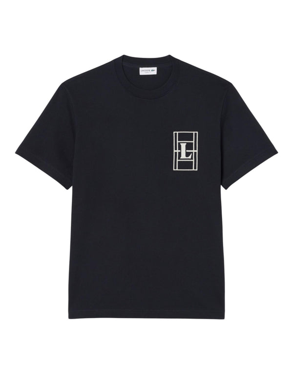 Lacoste T-shirt in jersey pesante ricamato T-shirt uomo nero