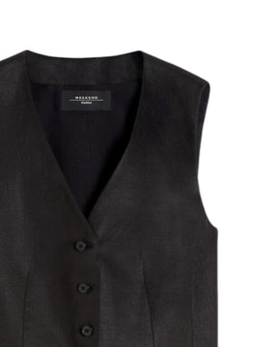 Weekend Max Mara Gilet in canvas di lino Smanicati donna nero immagine 2
