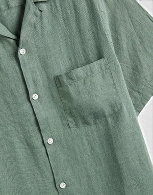 SS26.067 DRY GREEN linen camp collar SS26.067 DRY GREEN Portuguese Flannel 