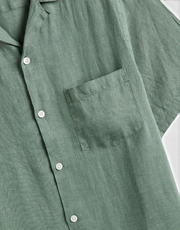 SS26.067 DRY GREEN linen camp collar SS26.067 DRY GREEN Portuguese Flannel 