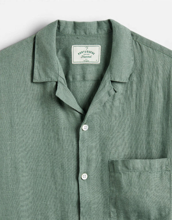 SS26.067 DRY GREEN linen camp collar SS26.067 DRY GREEN Portuguese Flannel 