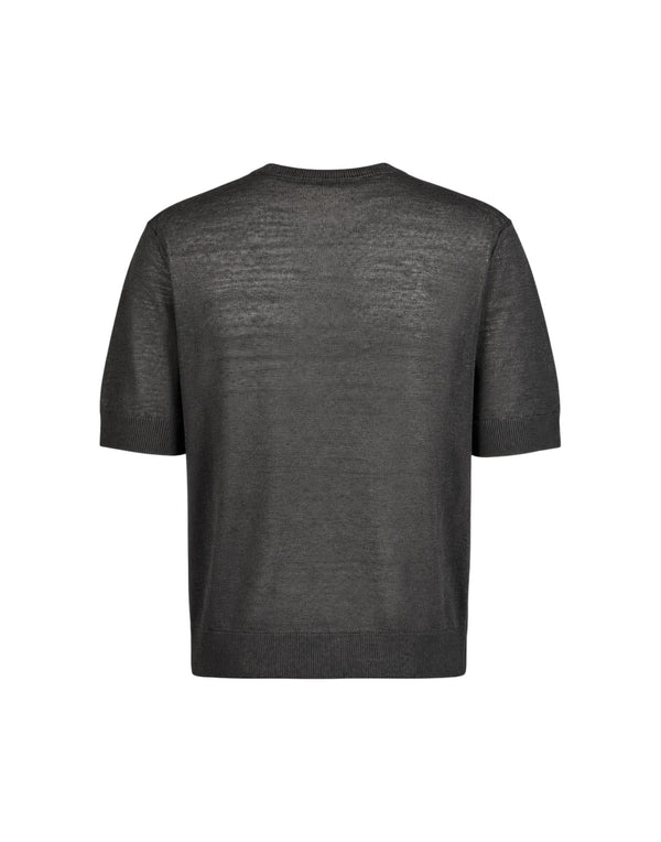 M5425-1042 0900 Girocollo manica corta in lino<BR/> M5425-1042 0900 MasQ 