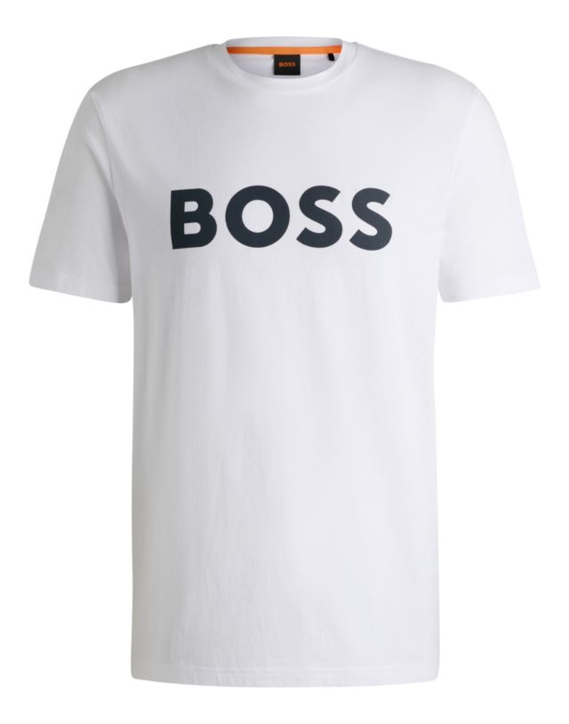 Boss T-shirt in jersey di cotone con logo stampato in gomma