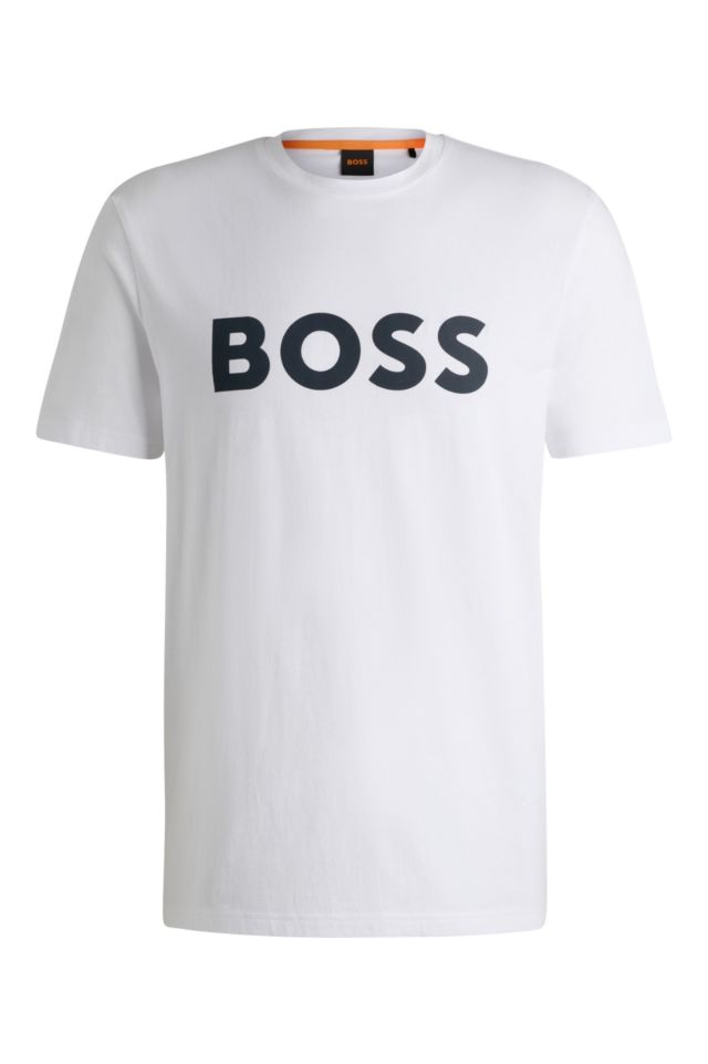 Boss T-shirt in jersey di cotone con logo stampato in gomma